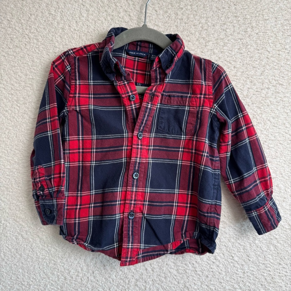 Janie and Jack Baby Boy Plaid Flannel Button Down Shirt Size 18-24 months